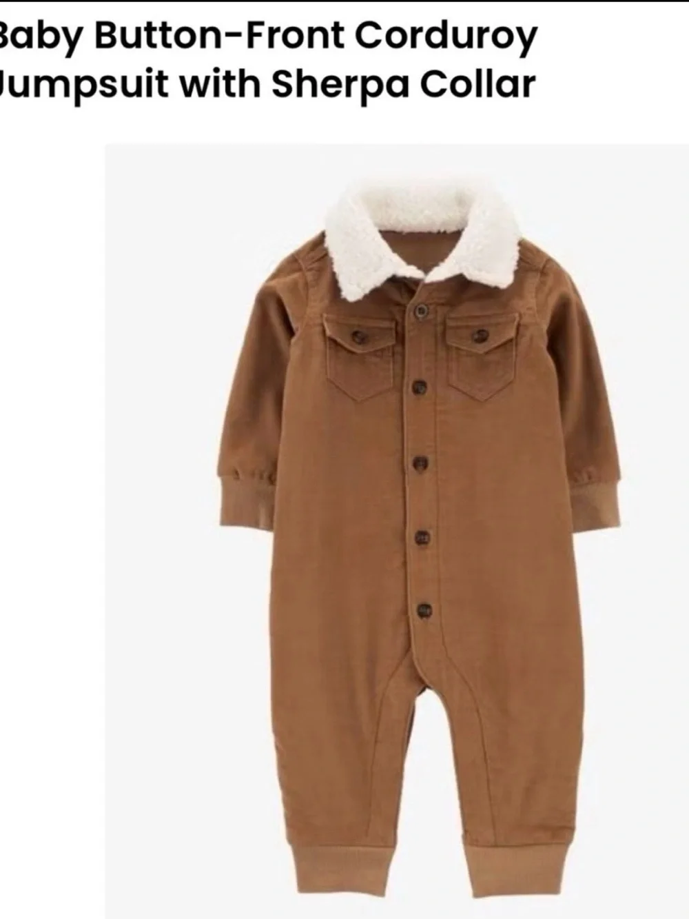 Carter’s Baby Button Front Corduroy Jumpsuit with Sherpa Collar  New 12 Months